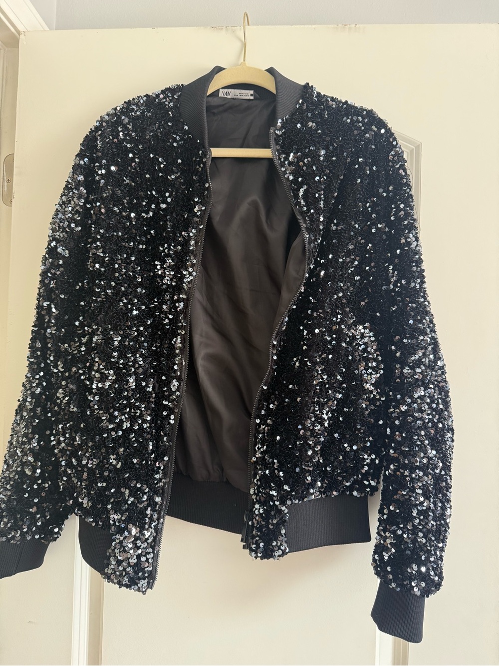 Zara Black Sequined Bomber Jacket